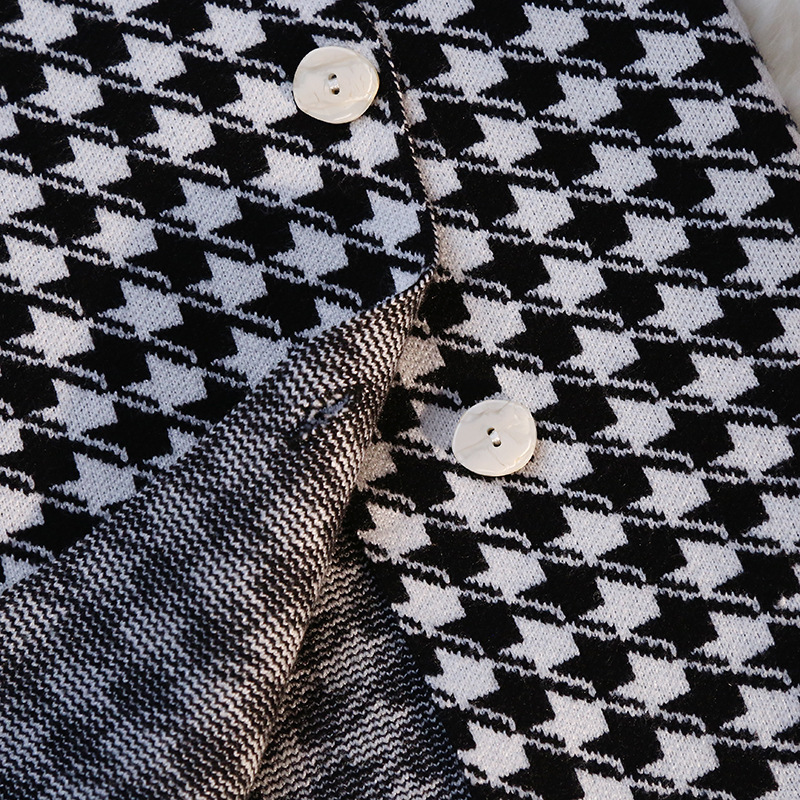 フレアスカート 千鳥格子切替フリンジ裾フレアスカート