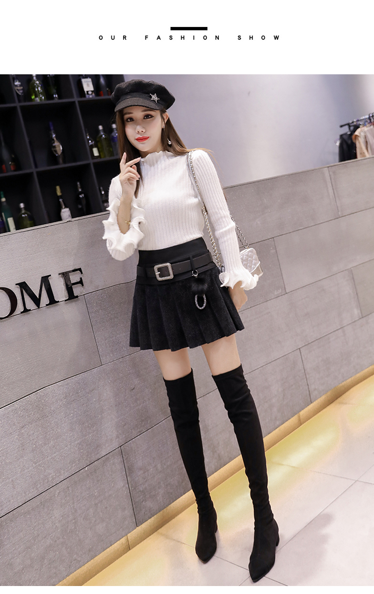 フレアスカート ベルト付きツイード調フレアスカート