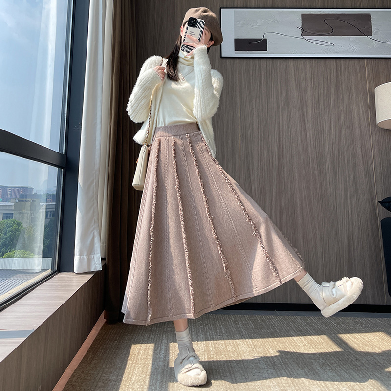 フレアスカート ケーブル編み柄ニットフレアスカート