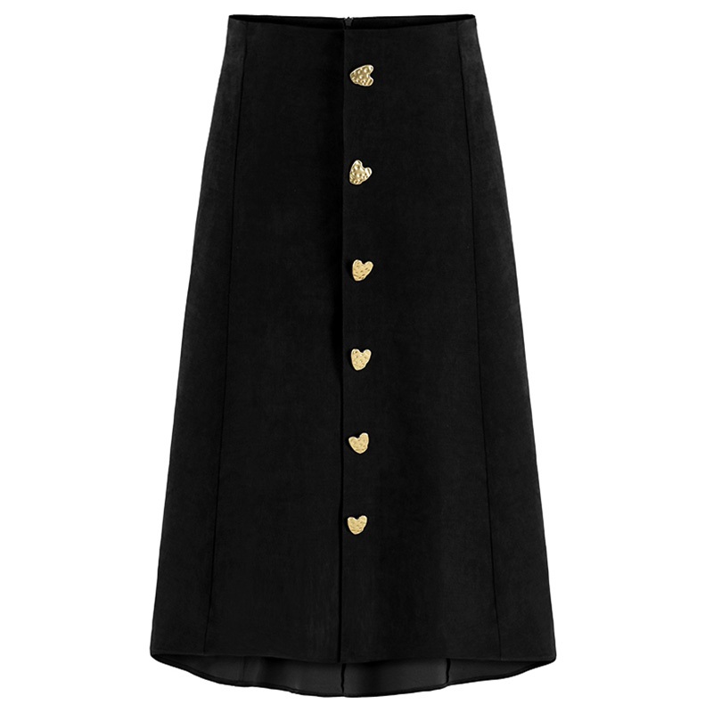フレアスカート ハート型ボタン付きコーデュロイフレアスカート