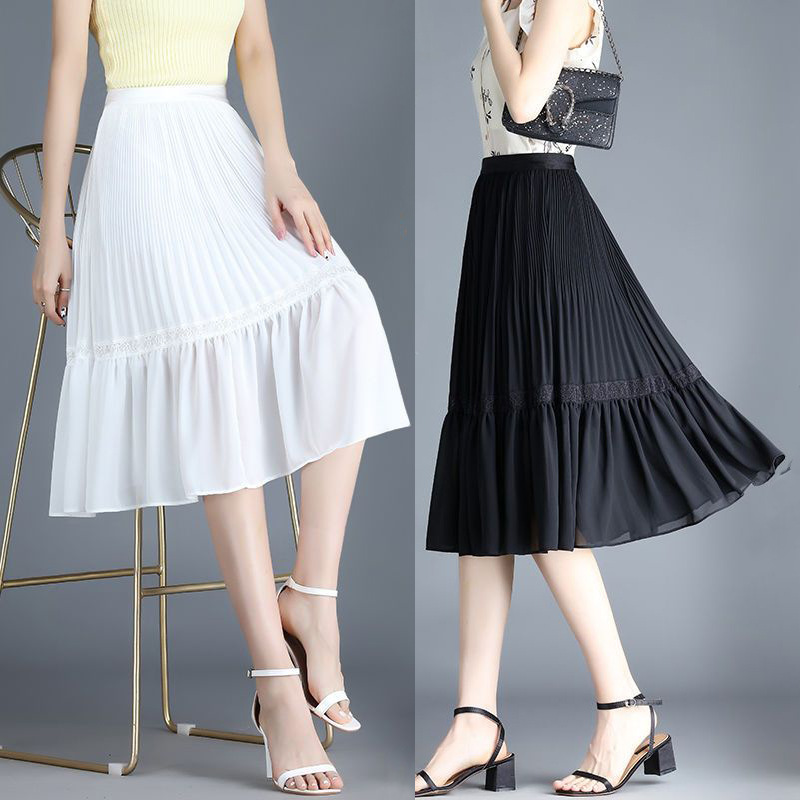 フレアスカート プリーツ切替ティアードフレアスカート