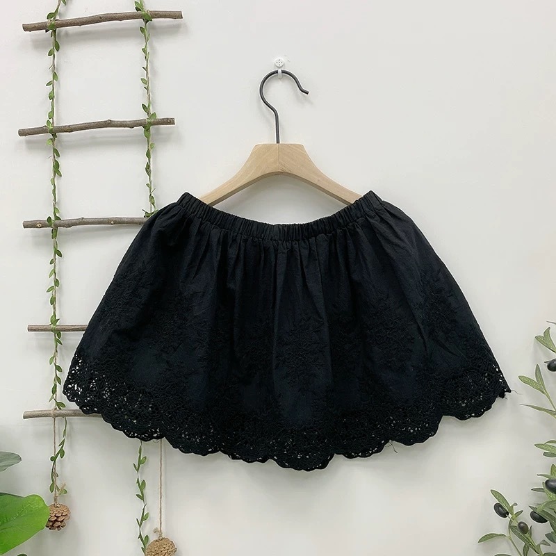 フレアスカート 裾刺繍レース切替フレアスカートミニ丈