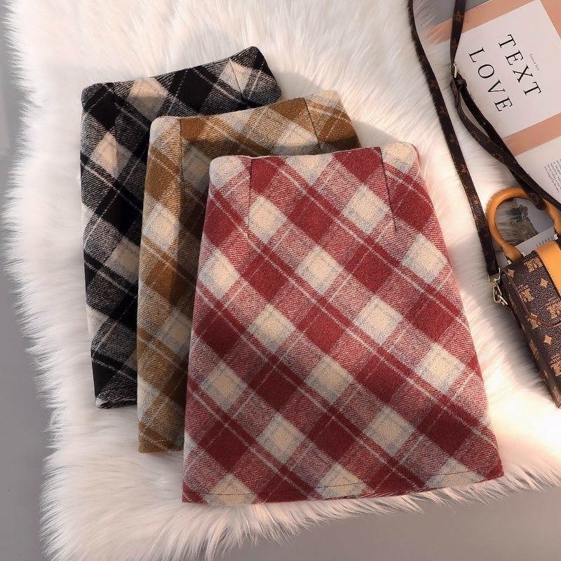 フレアスカート 格子柄裾不規則フレア台形スカート