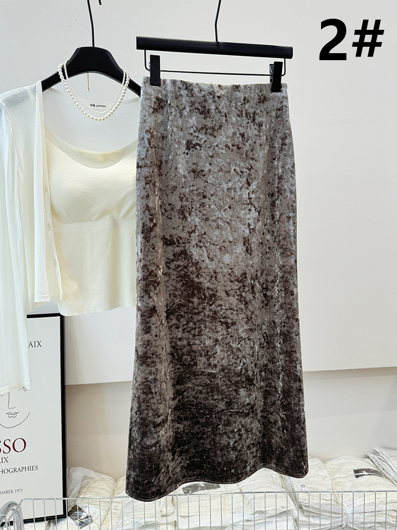 秋冬新作 ベロア ひざ丈 フレアスカート 体型カバー 女性用