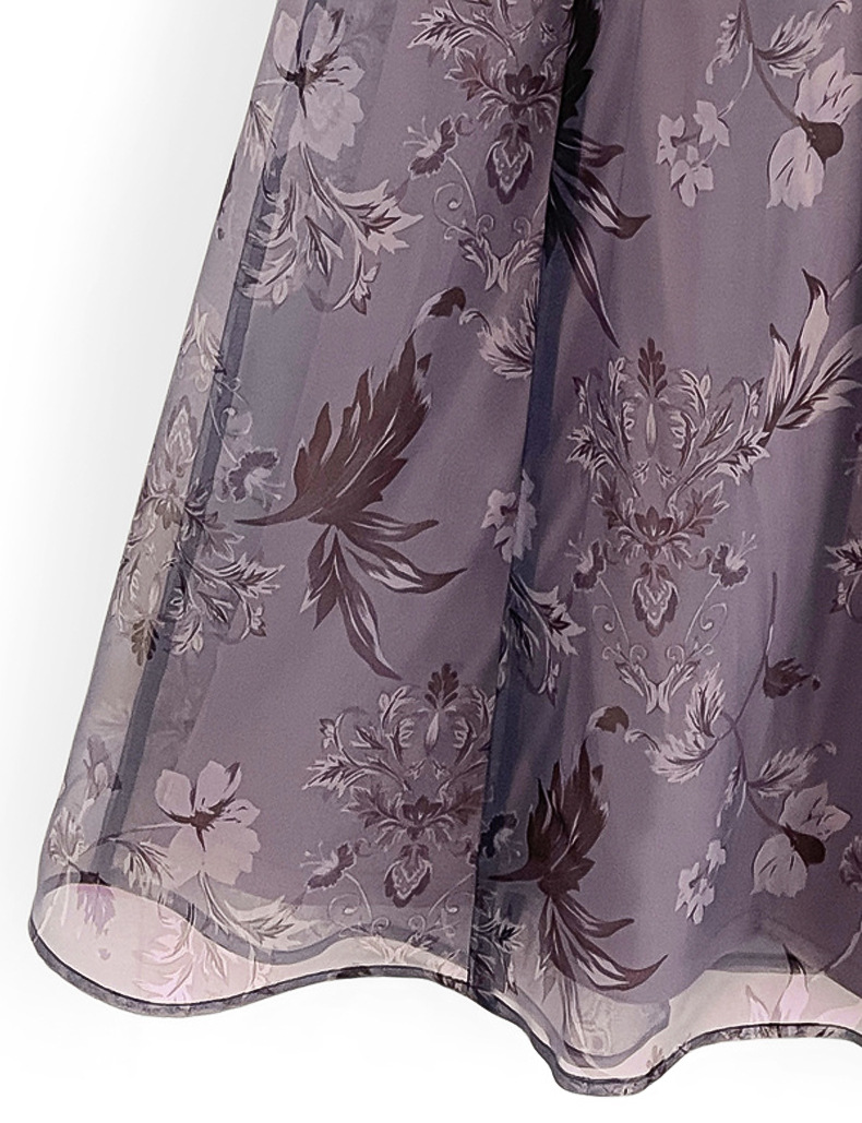 フレアスカート 花柄刺繍オーガンジー重ね着風フレアスカート