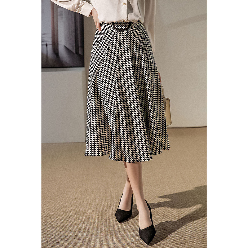 フレアスカート 千鳥格子柄リボンベルト付きフレアスカート