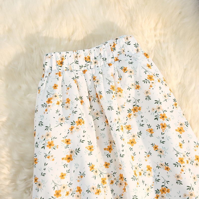 フレアスカート 小花柄シフォンフレアスカート裾切替
