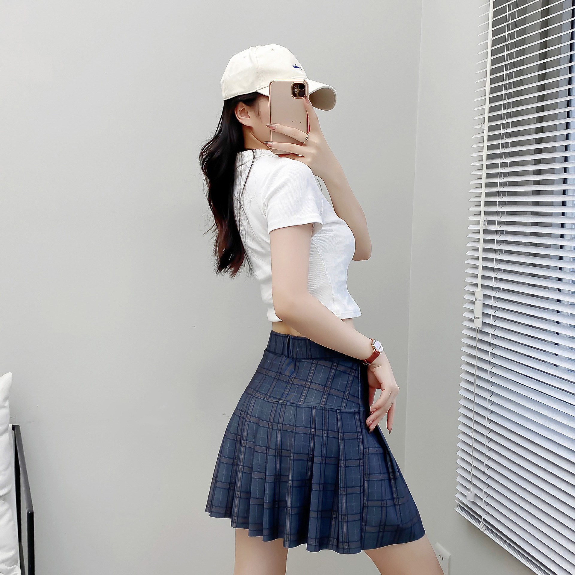 フレアスカート チェック柄プリーツ入りフレアスカート