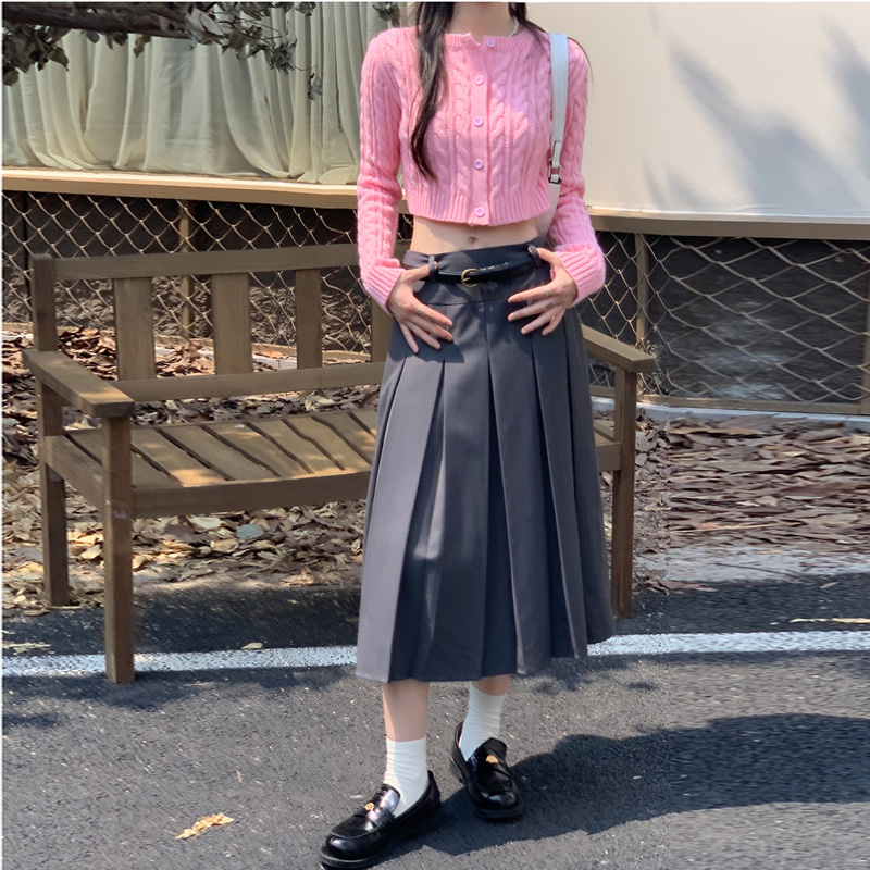 フレアスカート レザー風プリーツフレアスカート