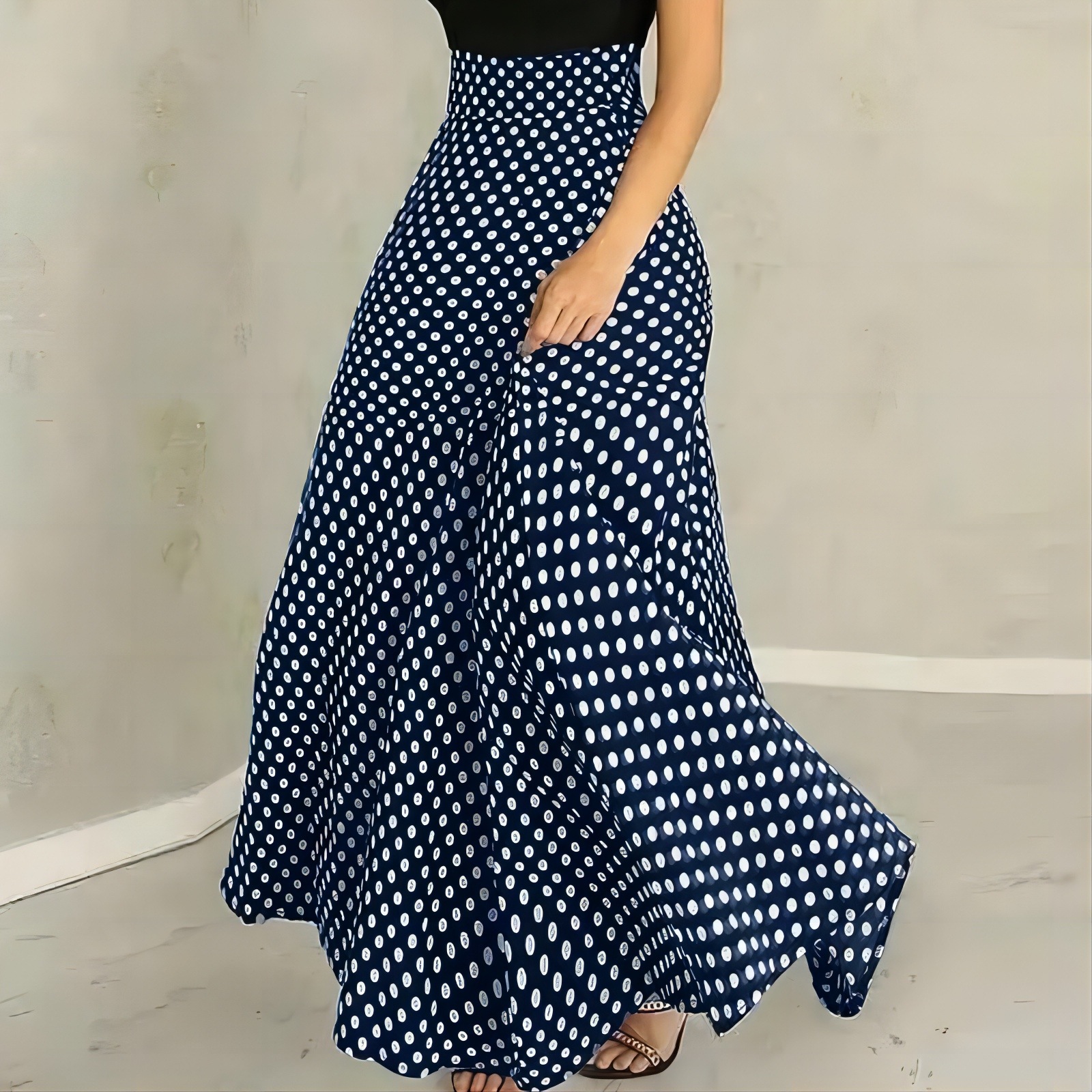 フレアスカート 水玉柄ハイウエストフレアスカート