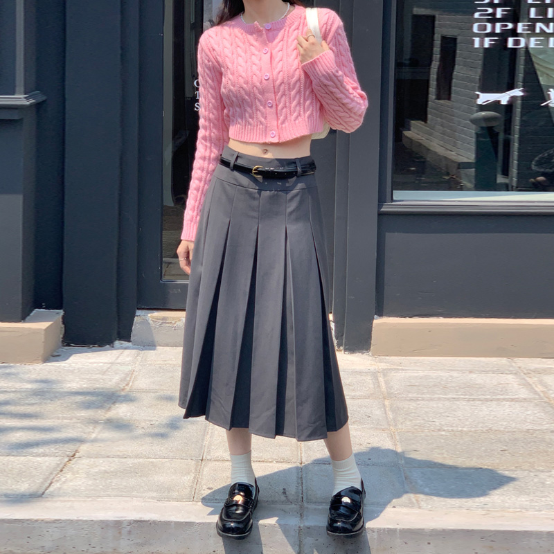 フレアスカート レザー風プリーツフレアスカート