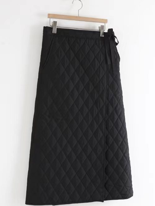 キルティング柄ロング丈フレアスカート韓国風上品レディース