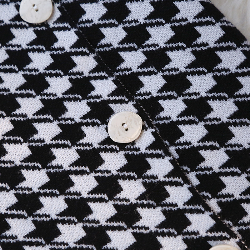 フレアスカート 千鳥格子切替フリンジ裾フレアスカート