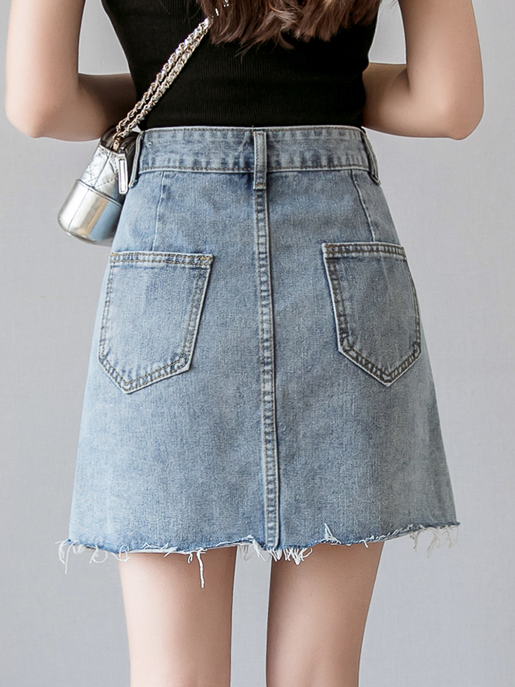 フレアスカート 前ボタンポケット付きデニムフレアスカート