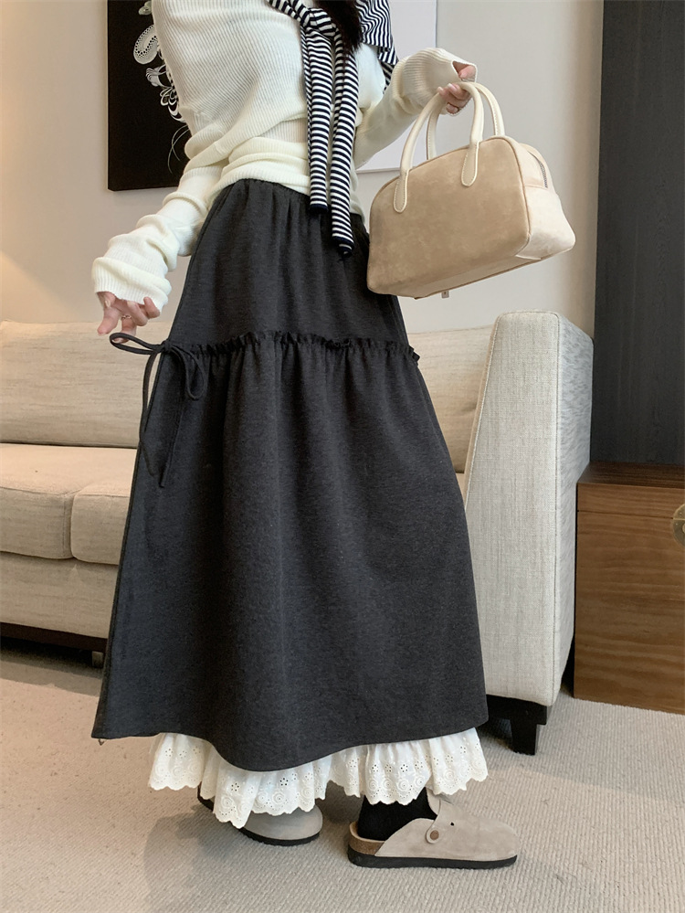 フレアスカート ティアードリボン付きコットンフレアスカート