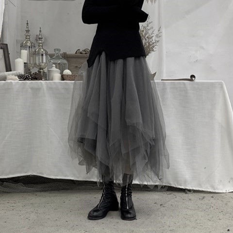 フレアスカート 不規則膝丈広がりスカート