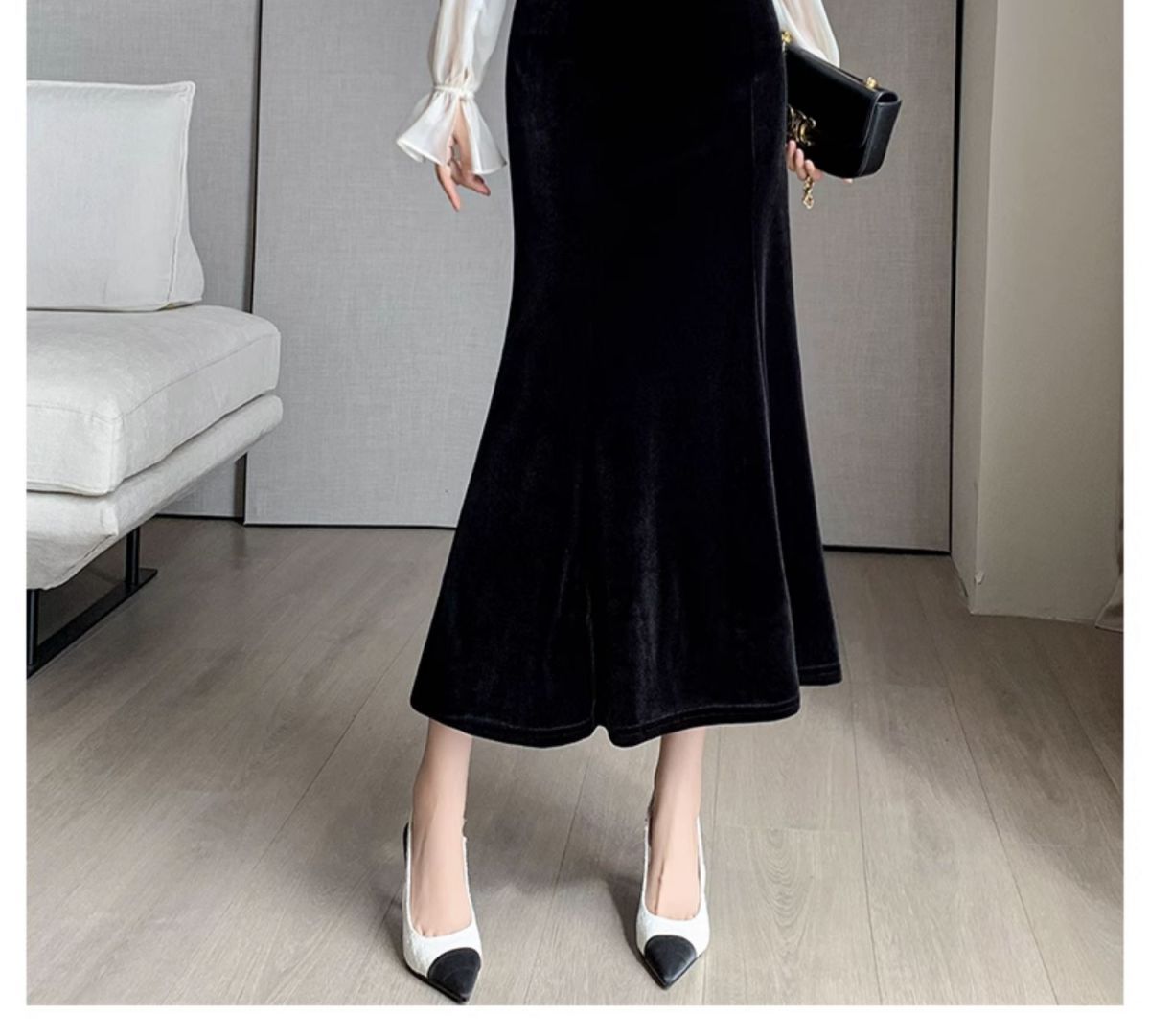 フレアスカート 上品なベルベット素材のマーメイドフレアスカート