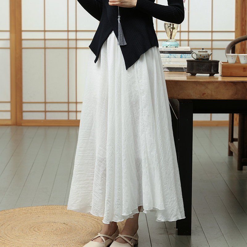 ハイウエスト綿麻フレアスカート