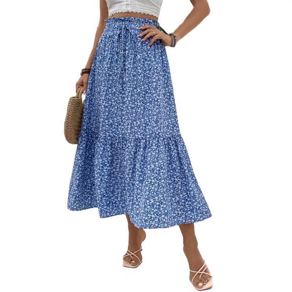 フレアスカート 小花柄ウエストゴムフレアスカートマキシ丈