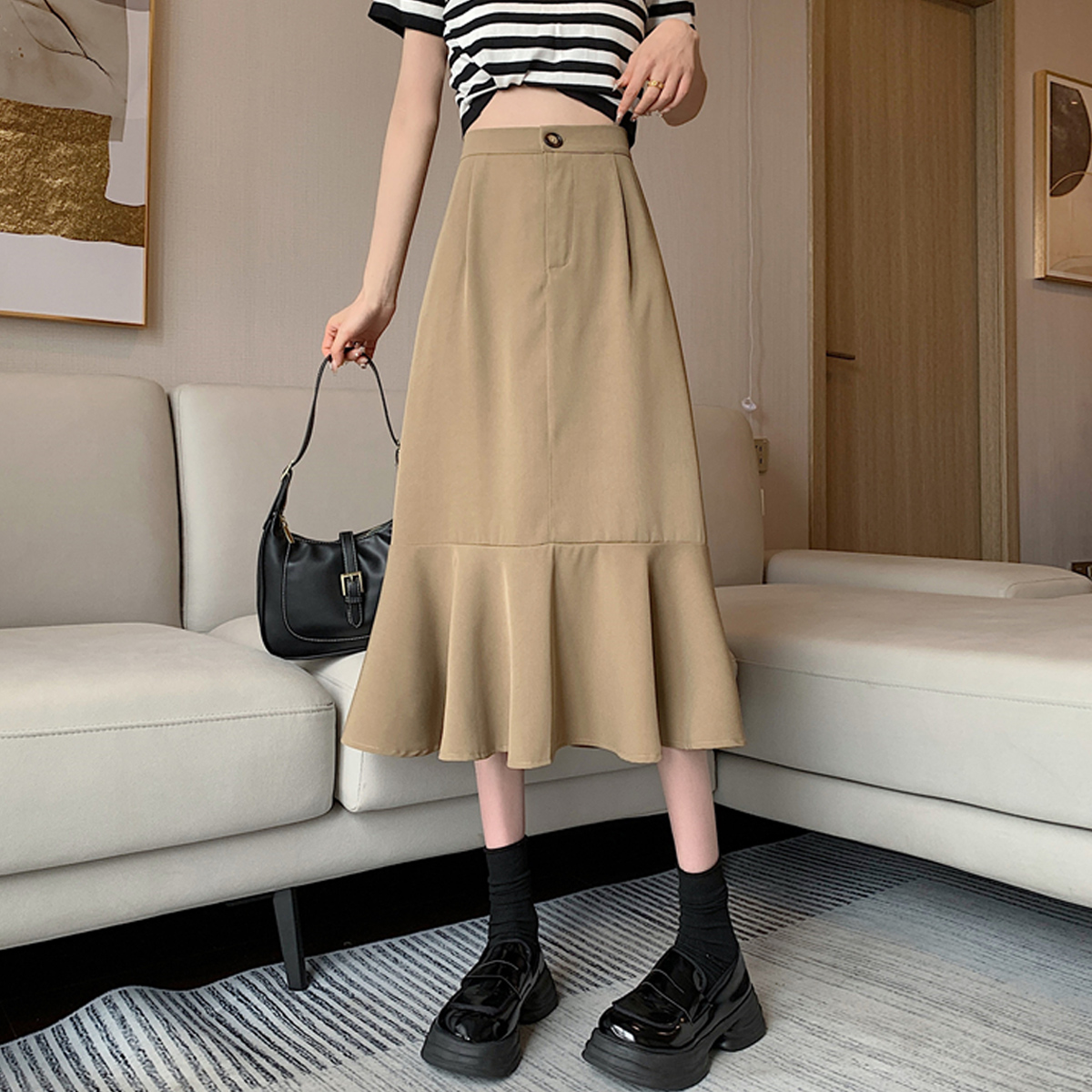 フレアスカート 裾切替マーメイドフレアスカート