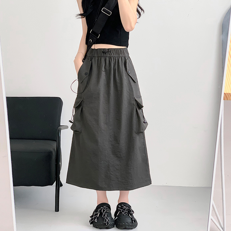 フレアスカート サイドポケット付きカジュアルフレアロングスカート