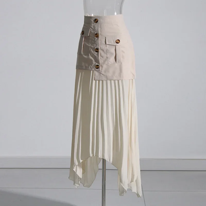 フレアスカート 金ボタン付きプリーツ切替フレアスカート