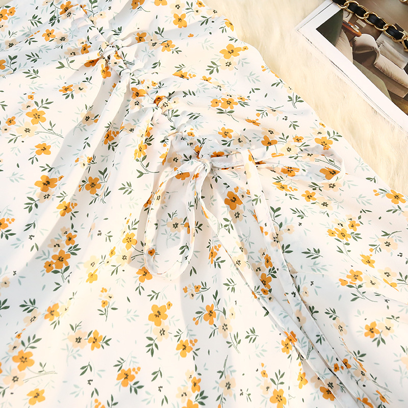 フレアスカート 小花柄シフォンフレアスカート裾切替