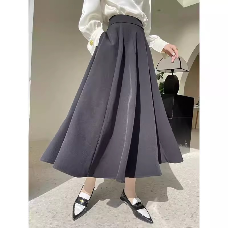 シフォン素材 高腰Aライン フレアスカート