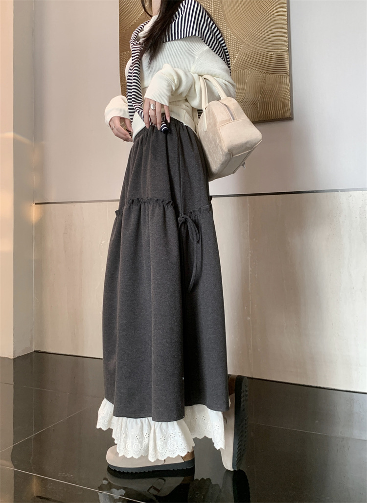 フレアスカート ティアードリボン付きコットンフレアスカート