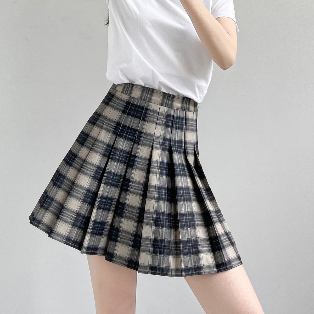 チェック柄プリーツフレアスカート