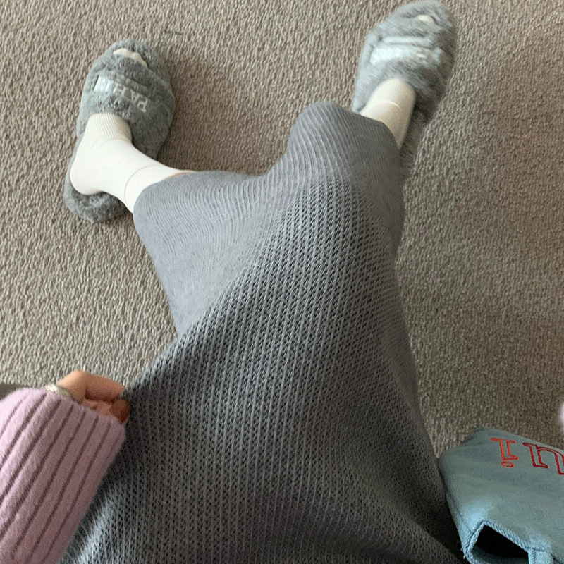 フレアスカート 上品な編み地フレアスカート足首丈ニット