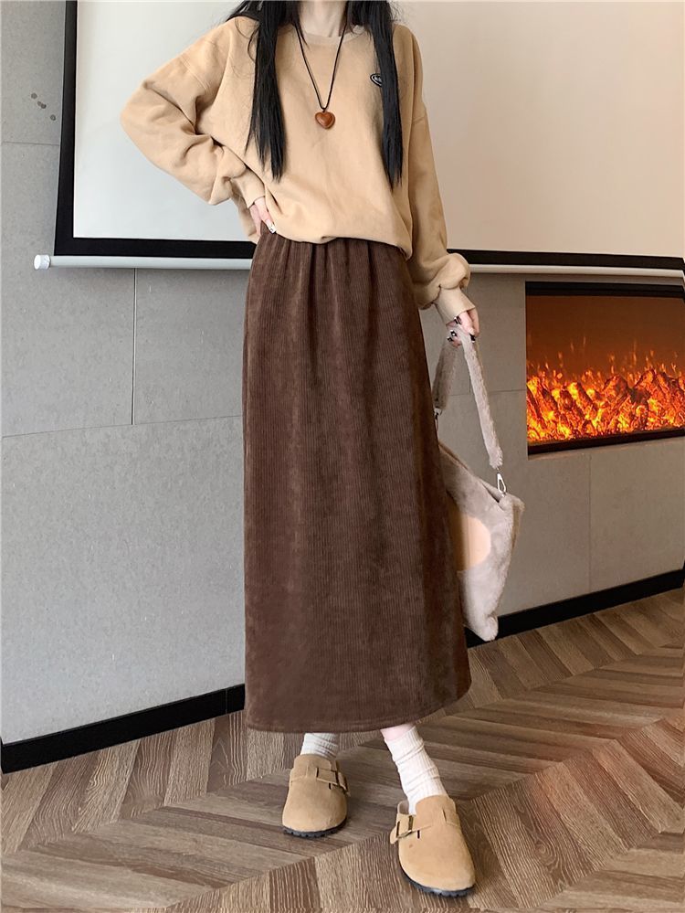 フレアスカート 裏起毛リブニット切替フレアスカート