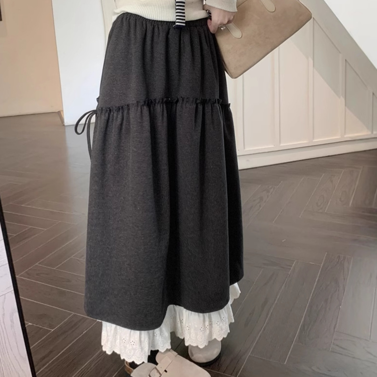 フレアスカート ティアードリボン付きコットンフレアスカート