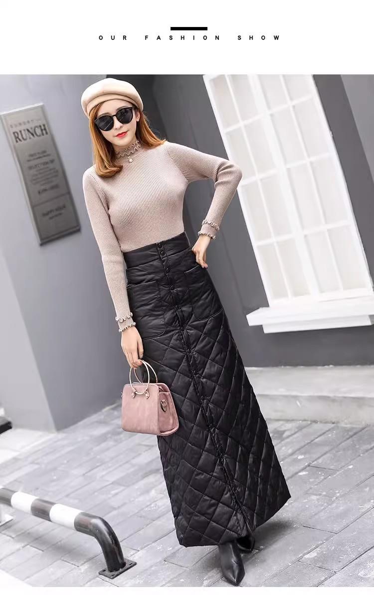 フレアスカート キルティング中綿入りフロントボタンフレアスカート