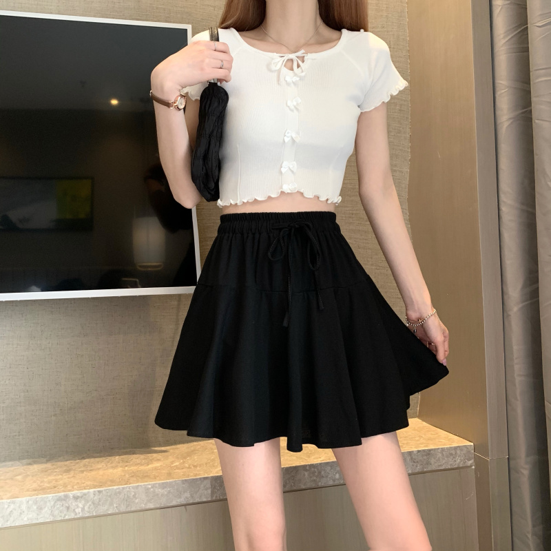 フレアスカート ウエストリボン付きフレア広がるミニスカート