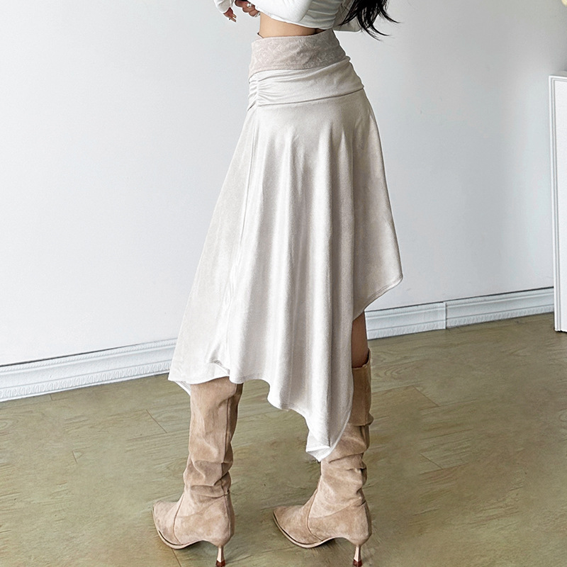 フレアスカート アシンメトリーデザイン光沢フレアスカート