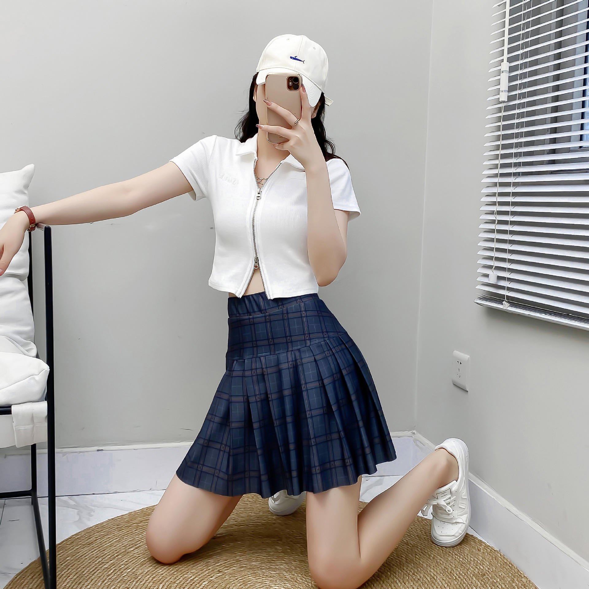 フレアスカート チェック柄プリーツ入りフレアスカート