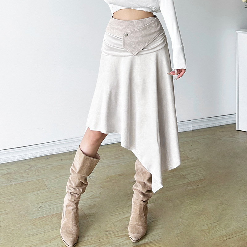 フレアスカート アシンメトリーデザイン光沢フレアスカート