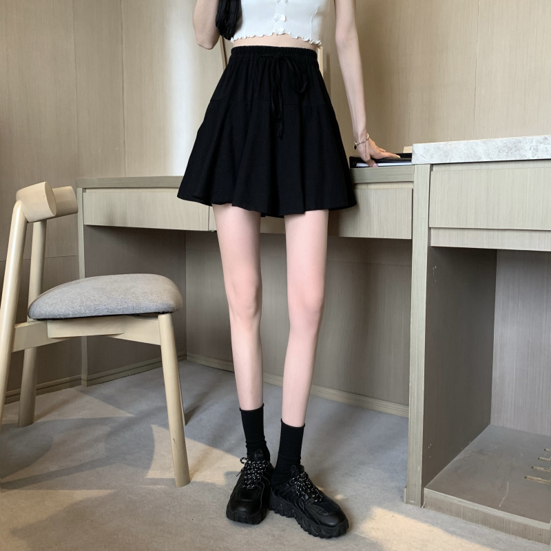 フレアスカート ウエストリボン付きフレア広がるミニスカート