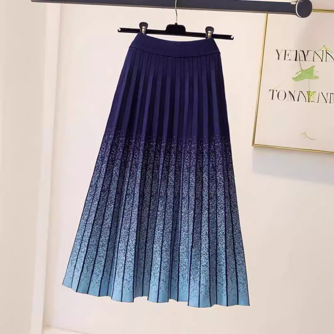 フレアスカート グラデーション輝きニットプリーツフレアスカート