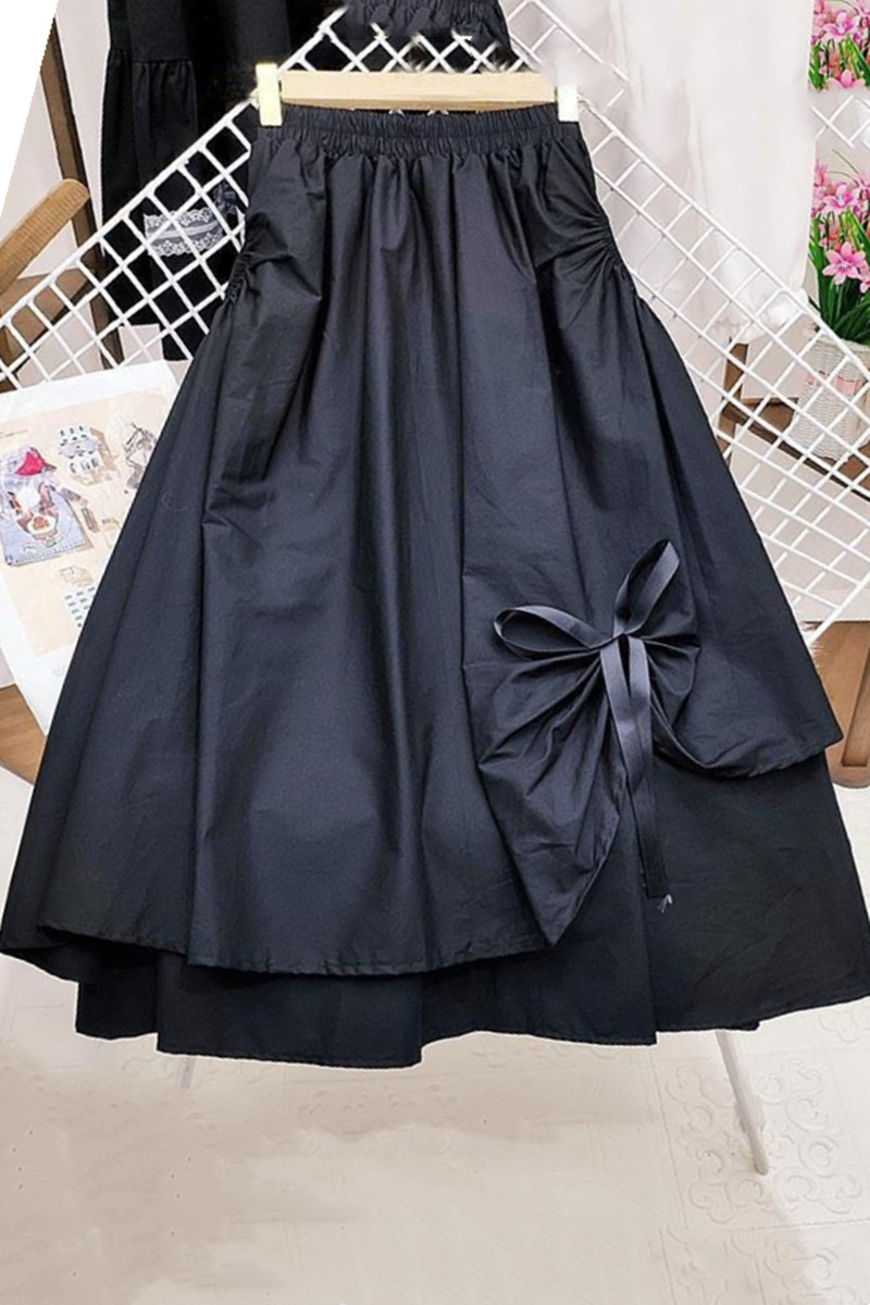 フレアスカート 裾結びリボンデザインのフレアスカート