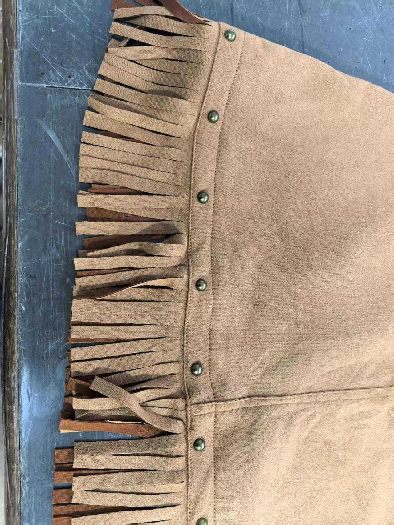 フレアスカート スエード調フリンジ付き台形フレアスカート