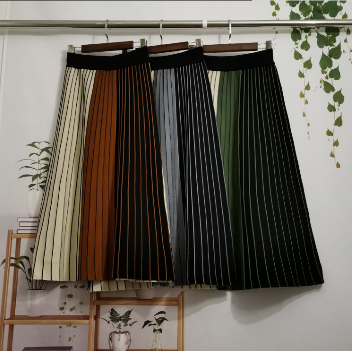 フレアスカート 配色切替プリーツフレアスカートマキシ丈