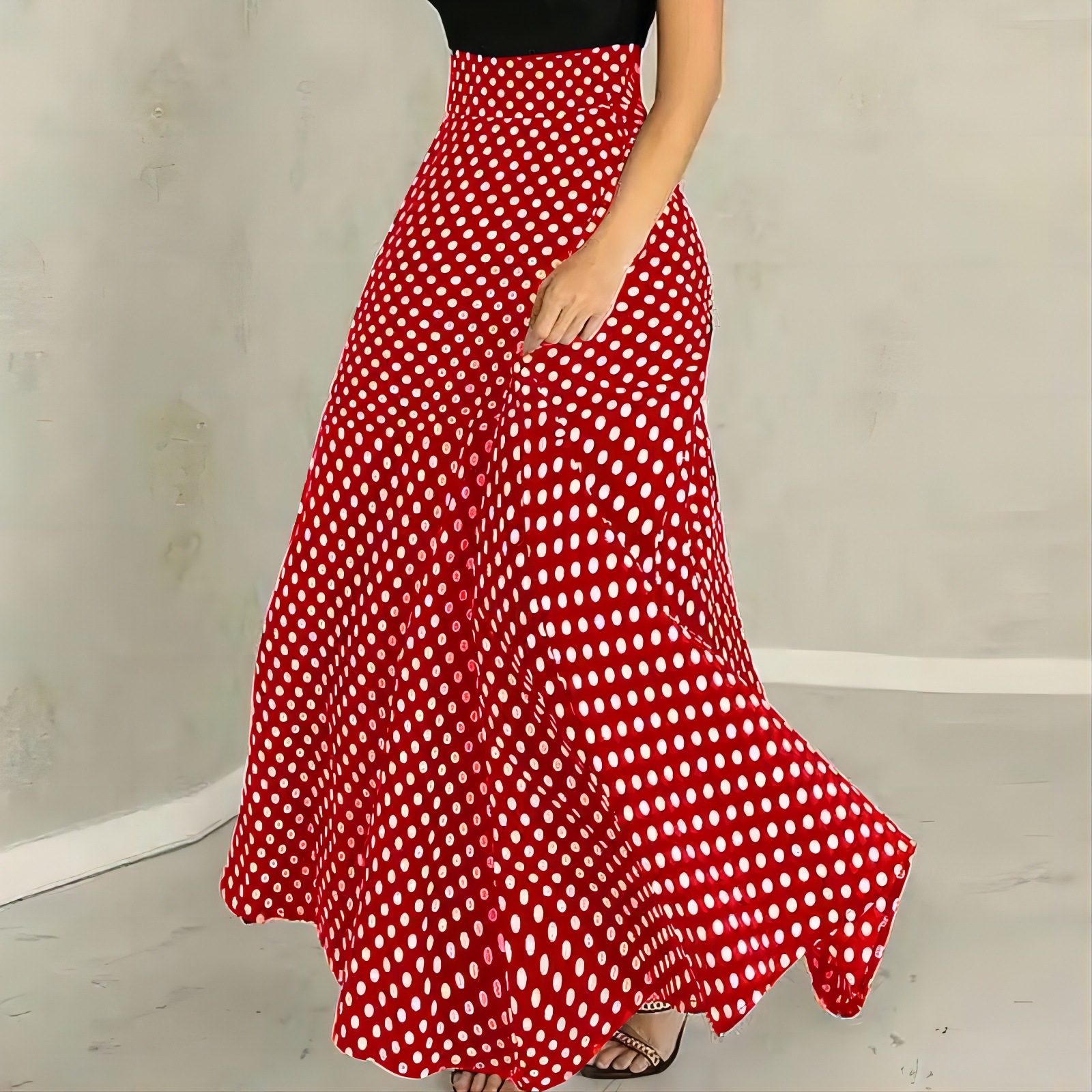 フレアスカート 水玉柄ハイウエストフレアスカート