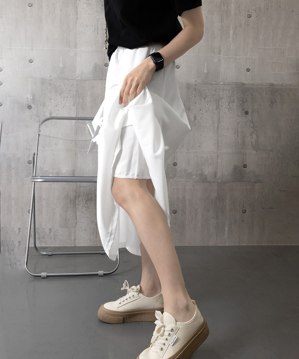 フレアスカート リボン付きマキシ丈ティアード段重ねロング丈スカート