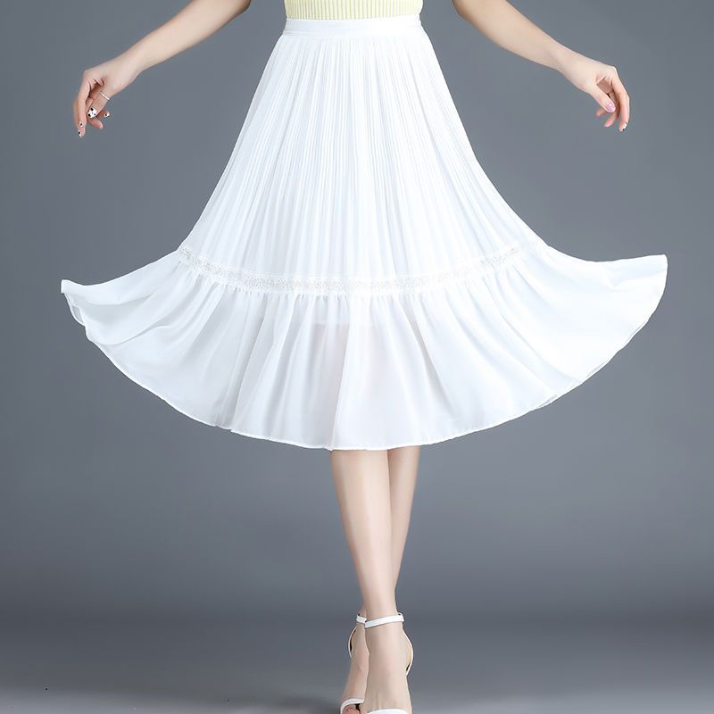 フレアスカート プリーツ切替ティアードフレアスカート