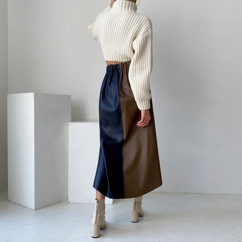 秋新作 配色ひざ丈フレアスカート 上品レディース着回し