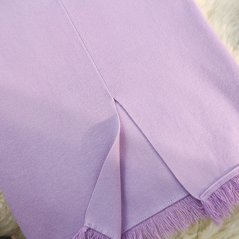 フレアスカート 裾フリンジニットフレアスカート