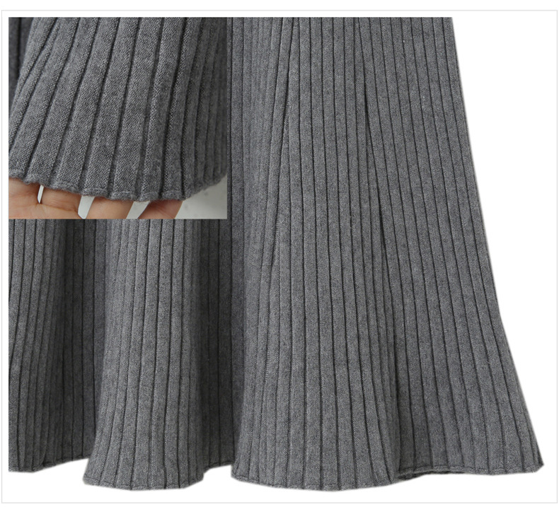 フレアスカート リブ編み縦ストライプ柄ニットフレアスカート