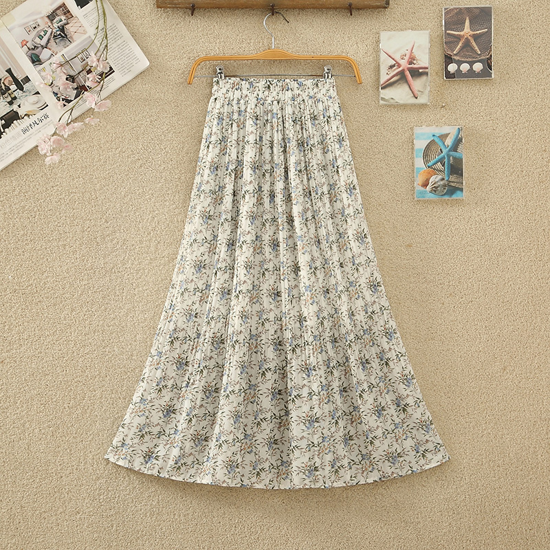 小花柄シフォンプリーツフレアスカート